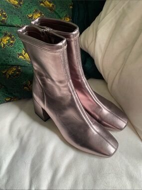 Anthropologie, Silent D Metallic Square-Toe Ankle Boots